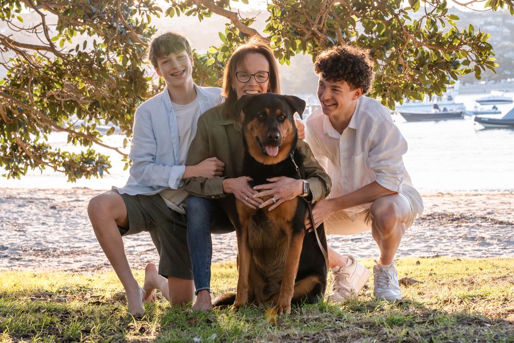 Mom and her sons at Balmoral Beach family photoshoot with dogs