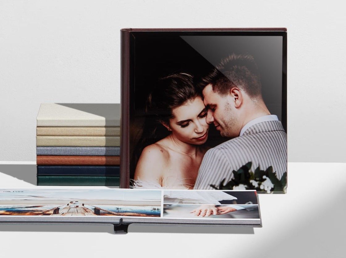Custom-designed flushmount photo album open on a flat surface