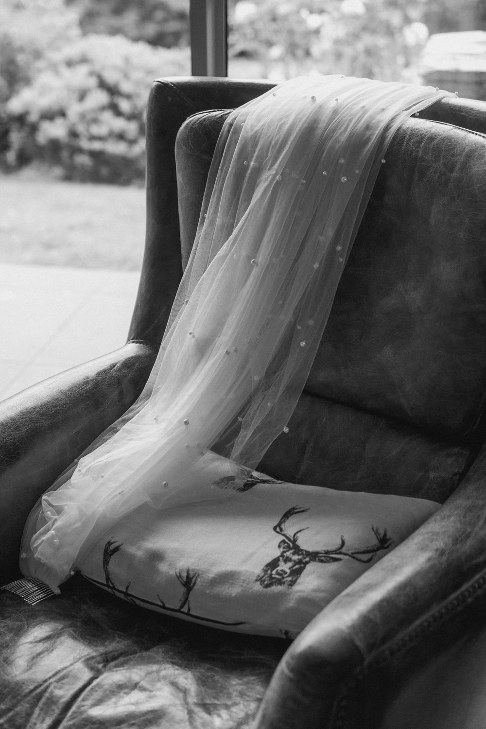 veil draped over a chair