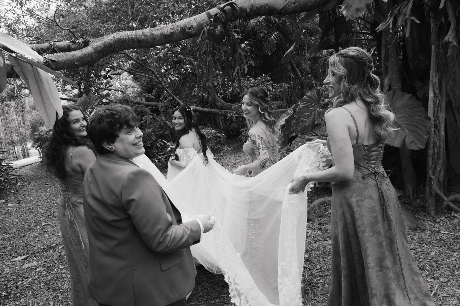 Bride getting ready with bridesmaids