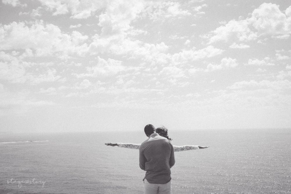 Pre Wedding Shoot photo of a Sri Lankan Tamil couple on the edge of a cliff doing a titanic pose in Sydney