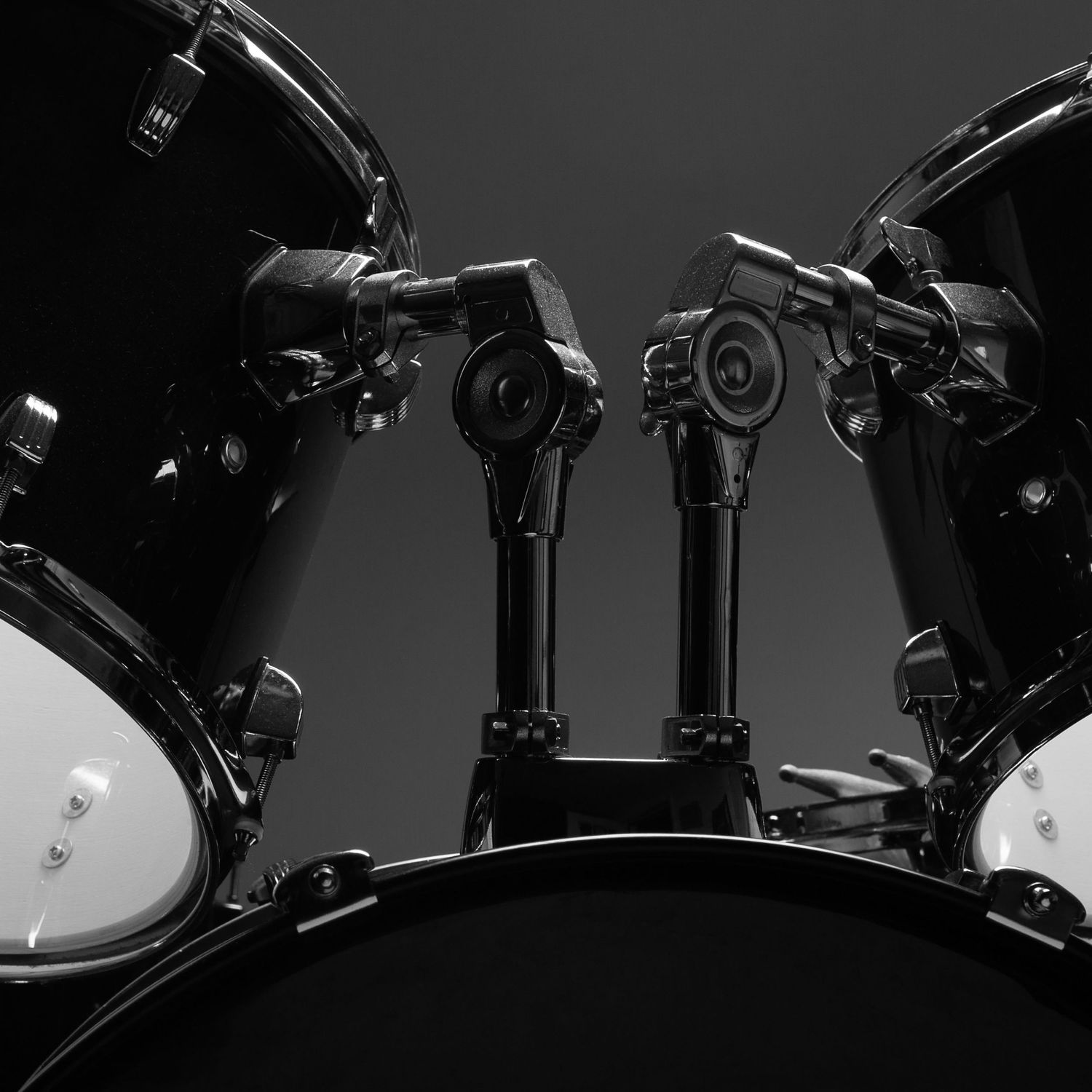 Drum kit riser bar detail in b&w