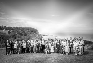 Wedding party on the cliffs - black and white