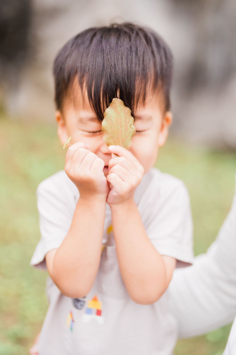 a kid with a leaf at Lin An Tai Historical House and Museum