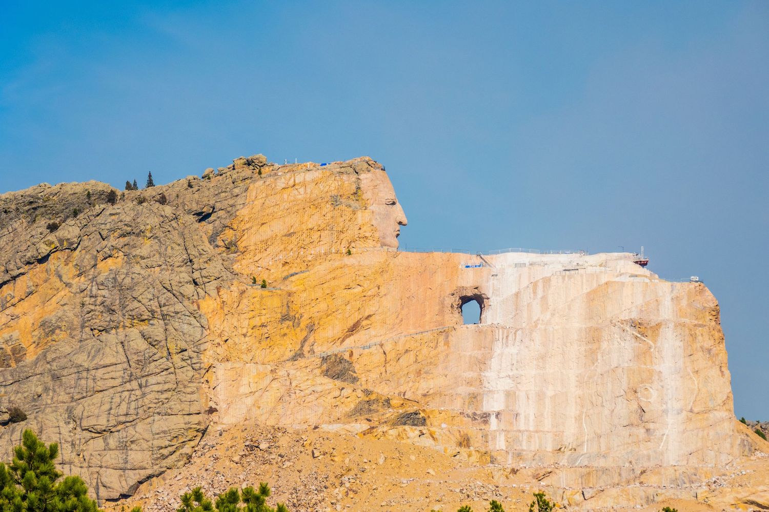 The Crazy Horse Memorial mountain carving under construction in South Dakota.