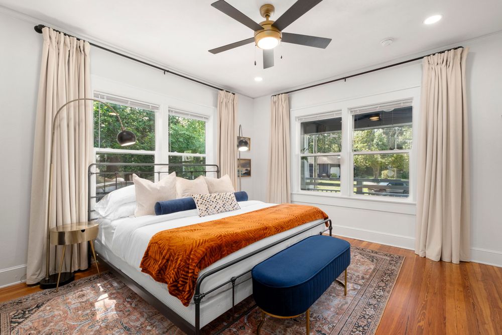 Real estate photograph of a master bedroom in an Air Bnb in Gainesville Fl, within walking distance to UF.