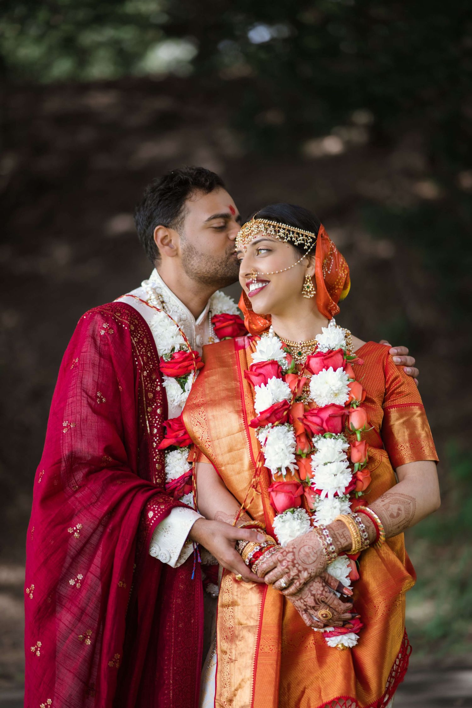 hindu couple first kiss after mandap ceremony