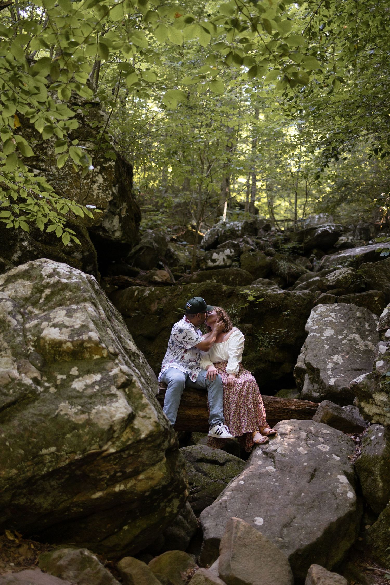 buffalo river engagement session lost valley ponca arkansas kiss in the woods