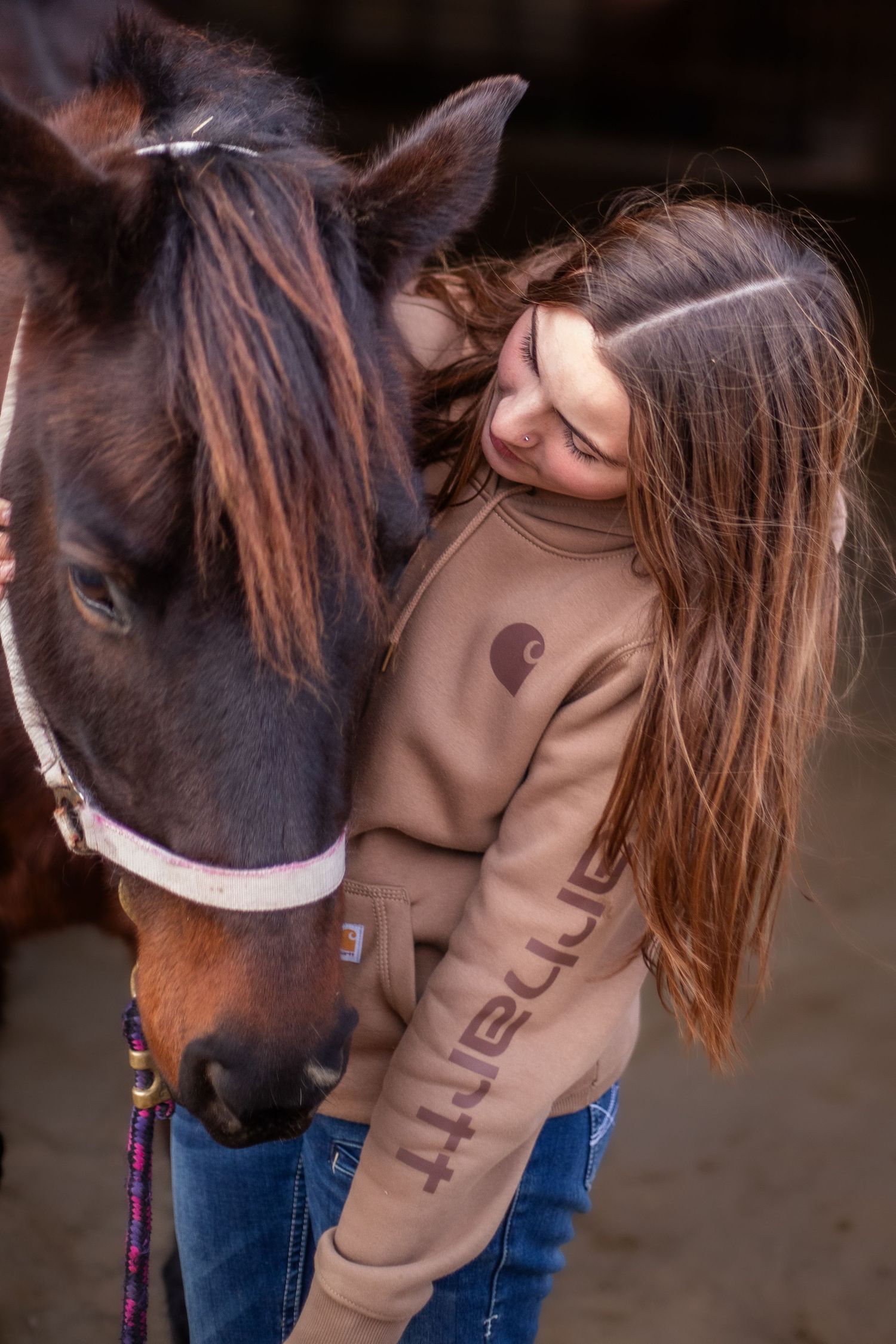 Woman with horse
Girl petting horse
Horse and handler
Indoor arena photography
Horse headshot
Horse portrait
Bonding with horse
Horse Photos