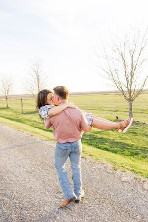romantic engagement photo golden hour at The Homestead Springfield IL