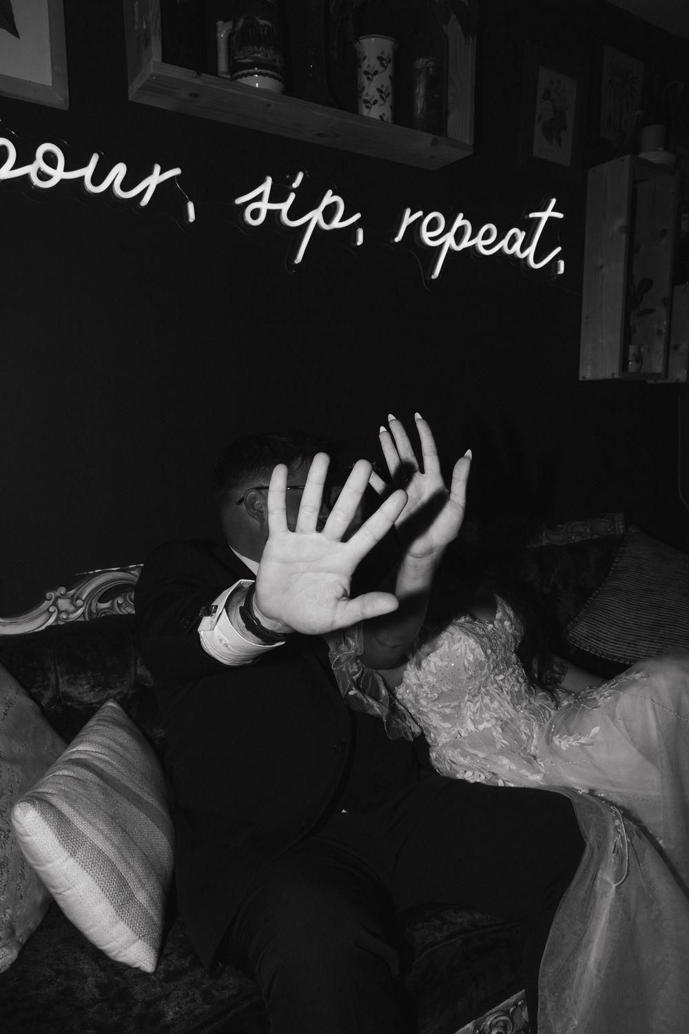 Bride and Groom Flash Photo at The Garden District Taproom by Lemon & Honey Co.