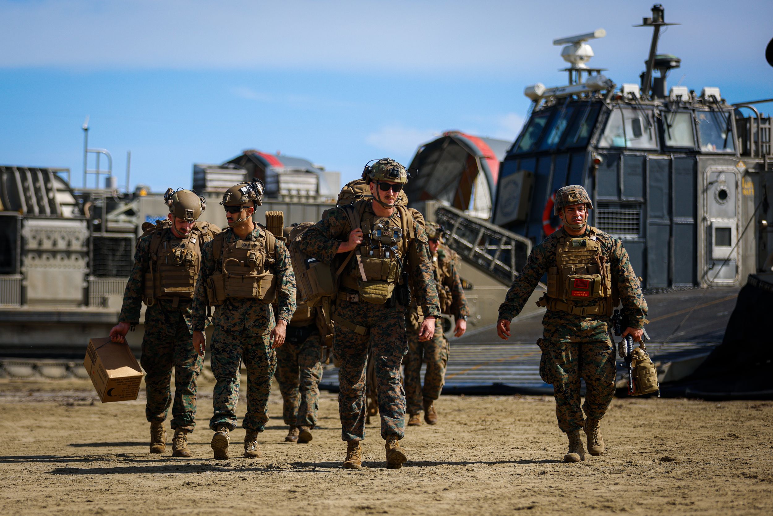 A U.S. Navy Landing Craft Air Cushion (LCAC) conducts training maneuvers off the coast of Punta Guilarte in Arroyo, Puerto Rico