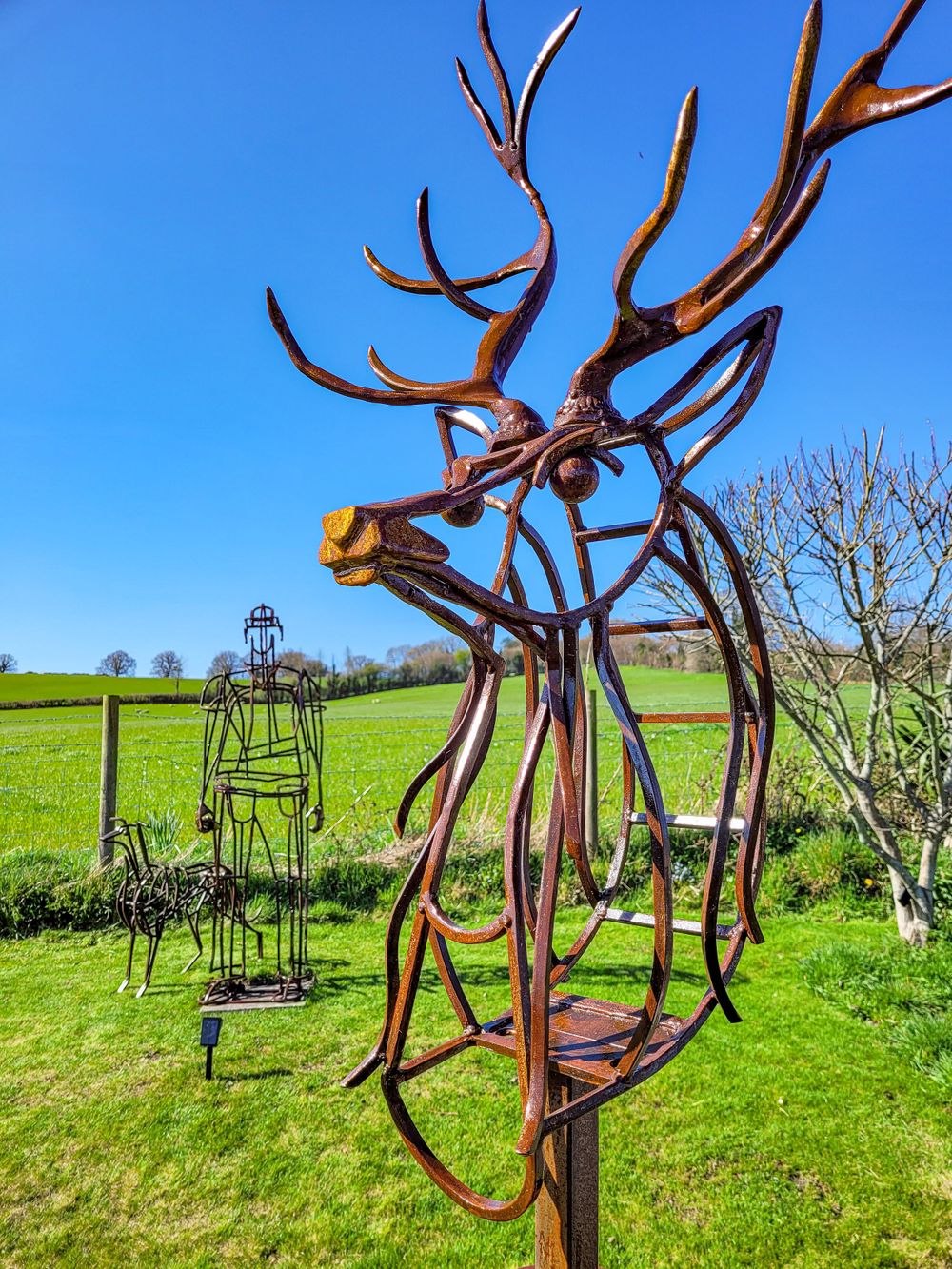 stag, garden sculpture, steel sculpture, forest of dean, gloucestershire, Gabriel Parfitt, for sale