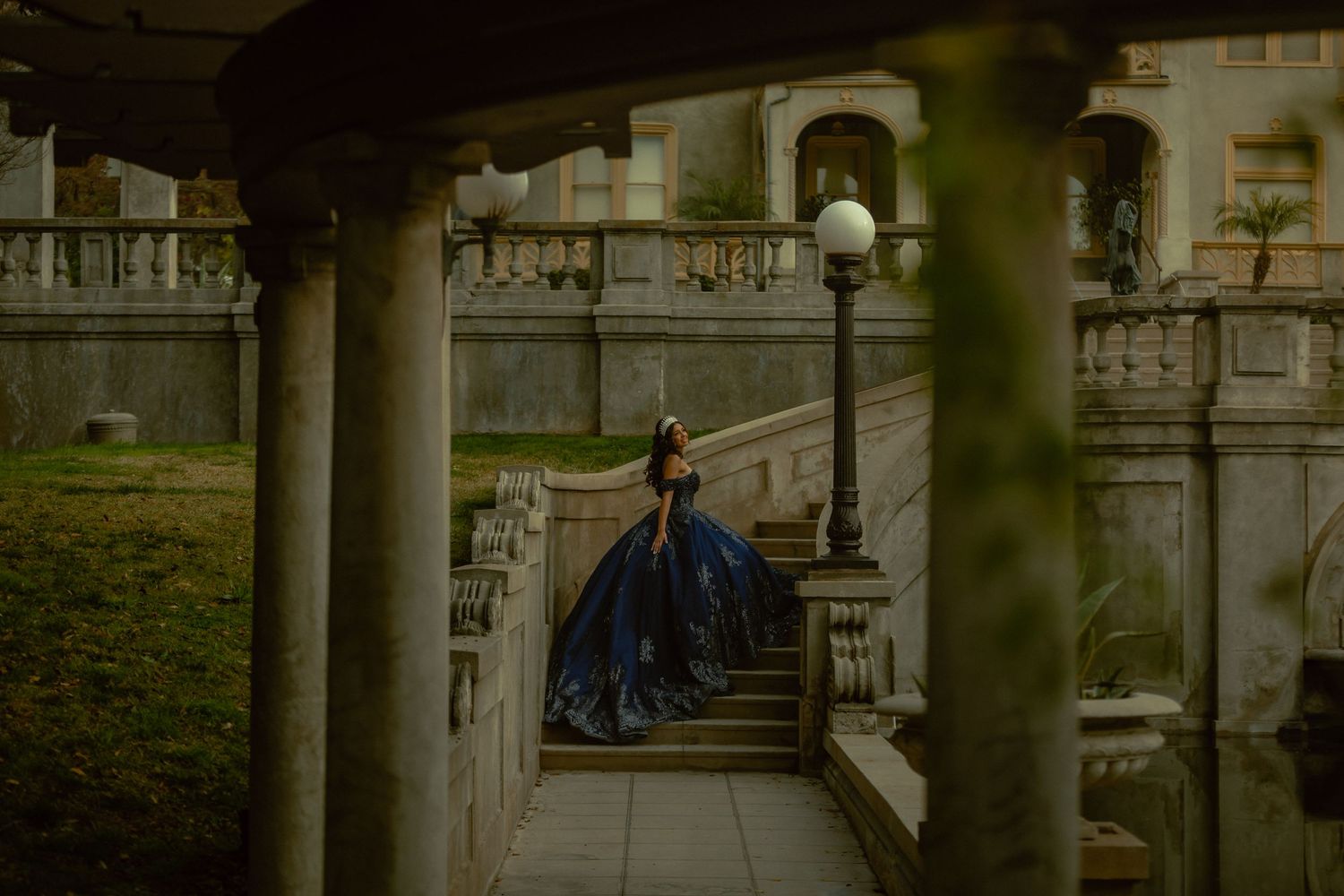 Cinematic Quinceanera portrait photography at the Kimberly Crest House and Gardens in Redlands, California.