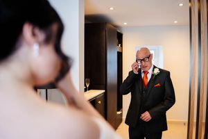 A candid moment at Mytton Fold during a bridal prep with a first look with Father of the bride. Captured by Lynette Matthews Photography