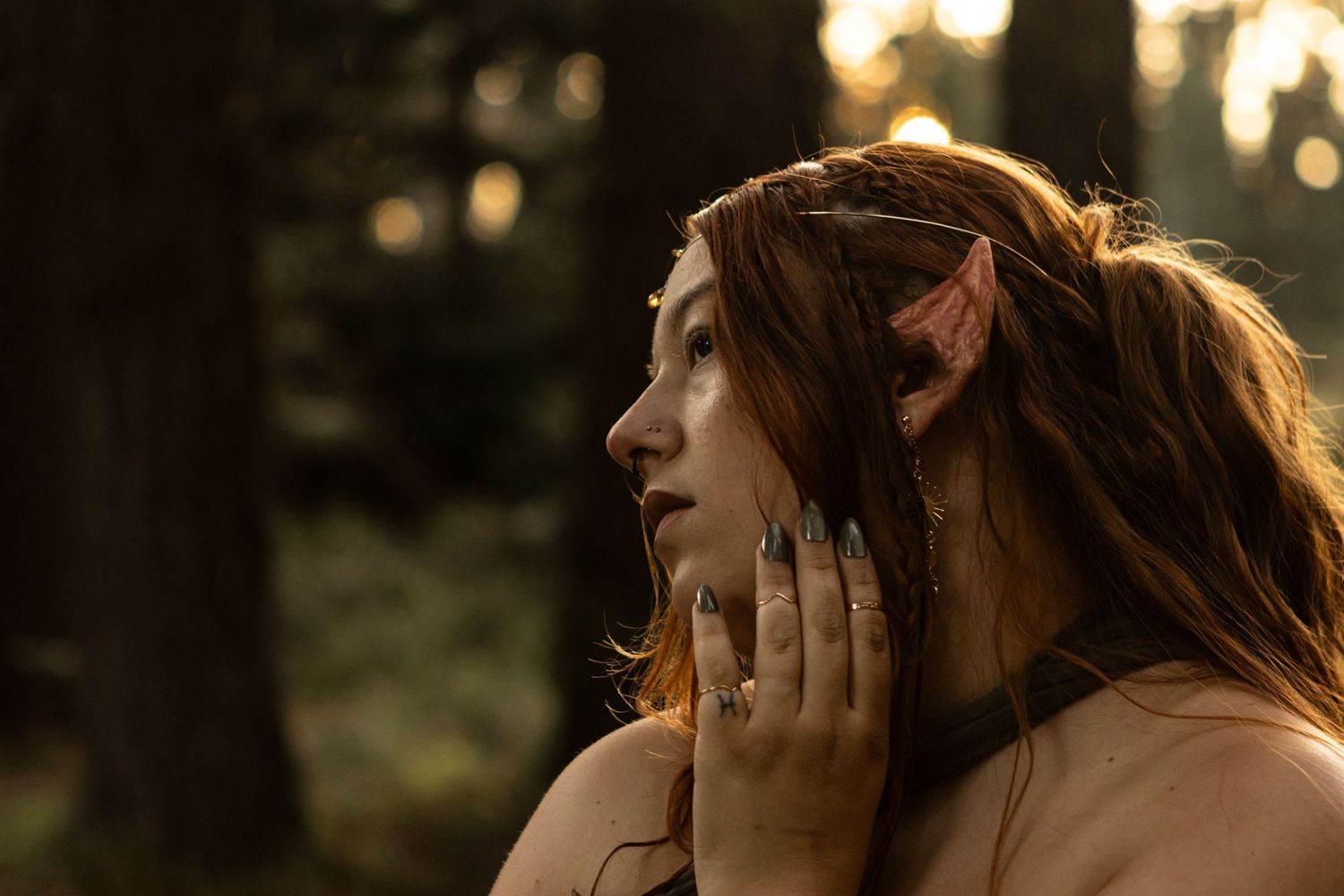Fantasy inspired portrait of Autumn or Bo Kennelly, as a forest nymph in the woods