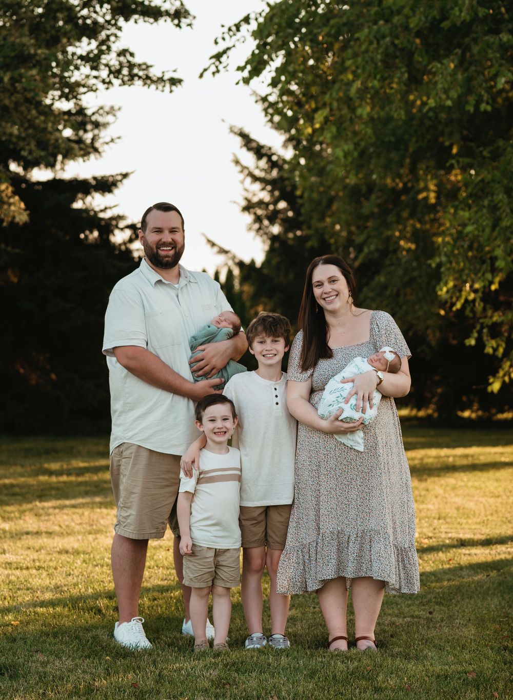 outdoor family session downriver michigan at a garden with newborn twins