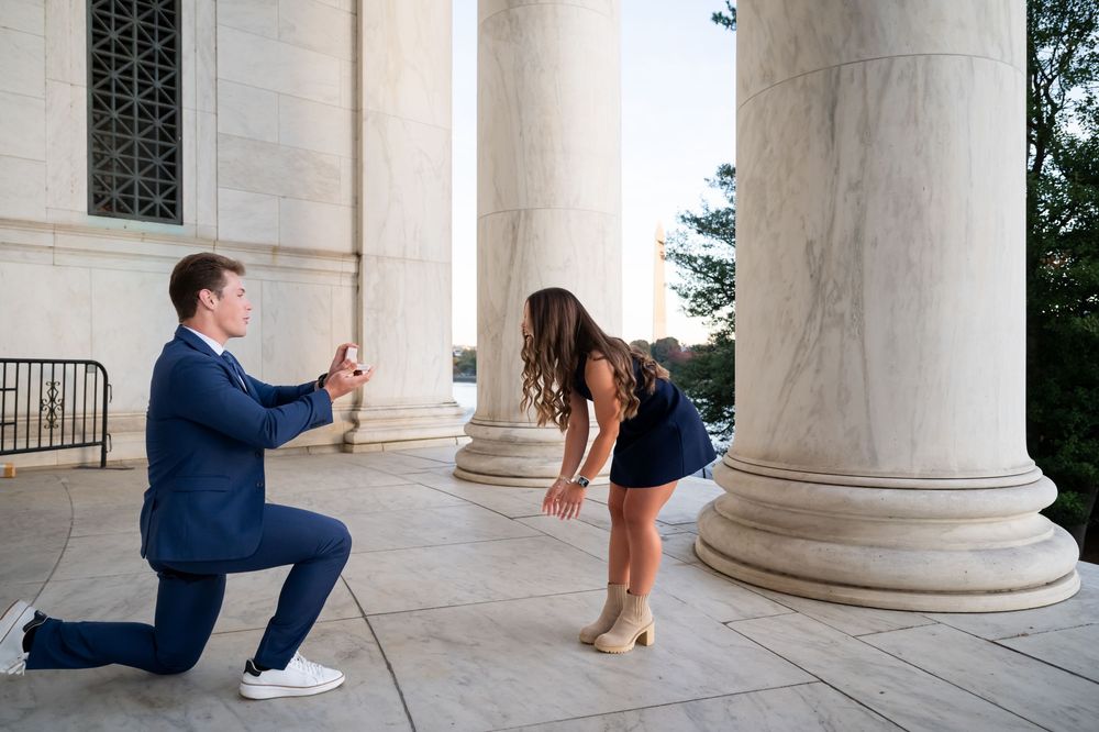 Washington DC Surprise Proposal Photographer Jefferson Memorial Engagement