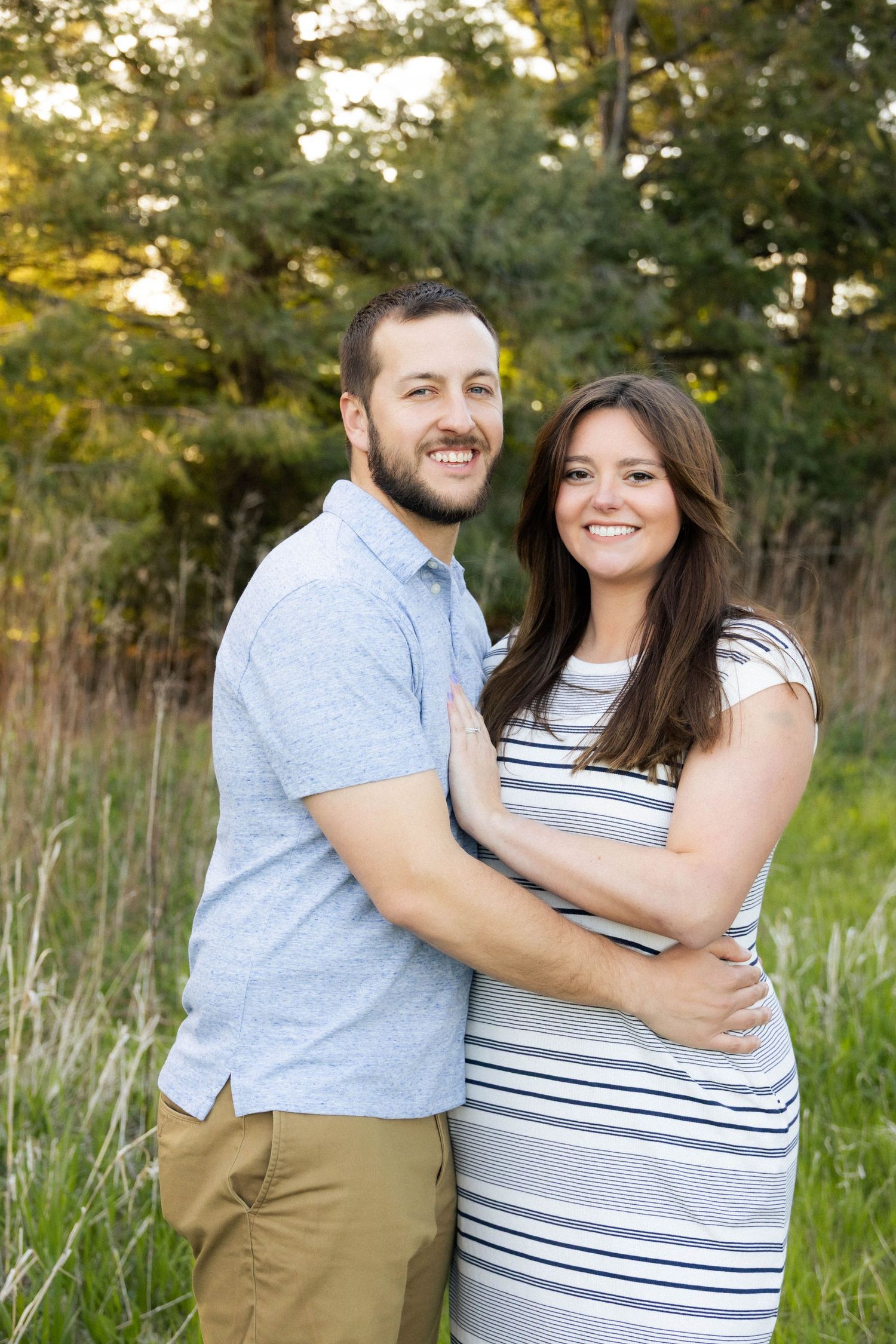 Outdoor golden hour spring engagement session in Normal, Illinois