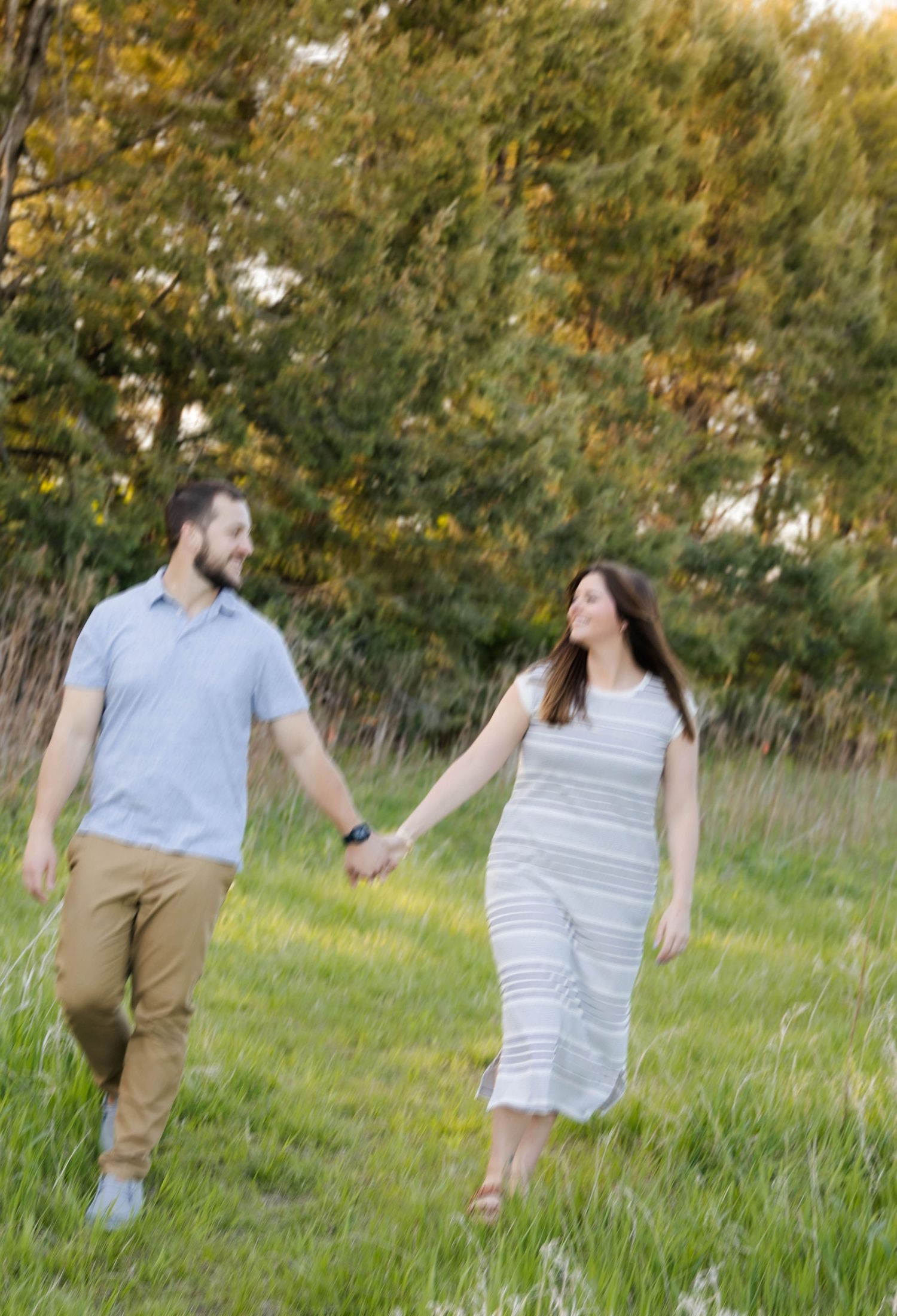 Outdoor golden hour spring engagement session in Normal, Illinois