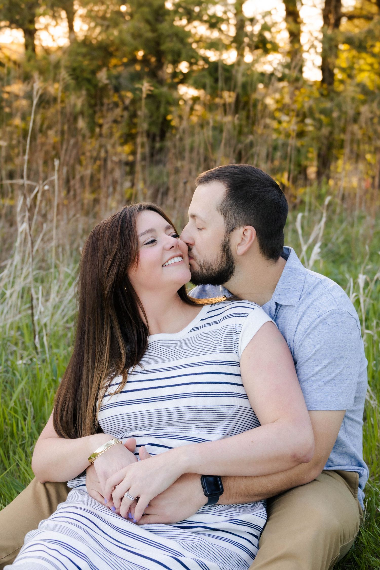 Outdoor golden hour spring engagement session in Normal, Illinois