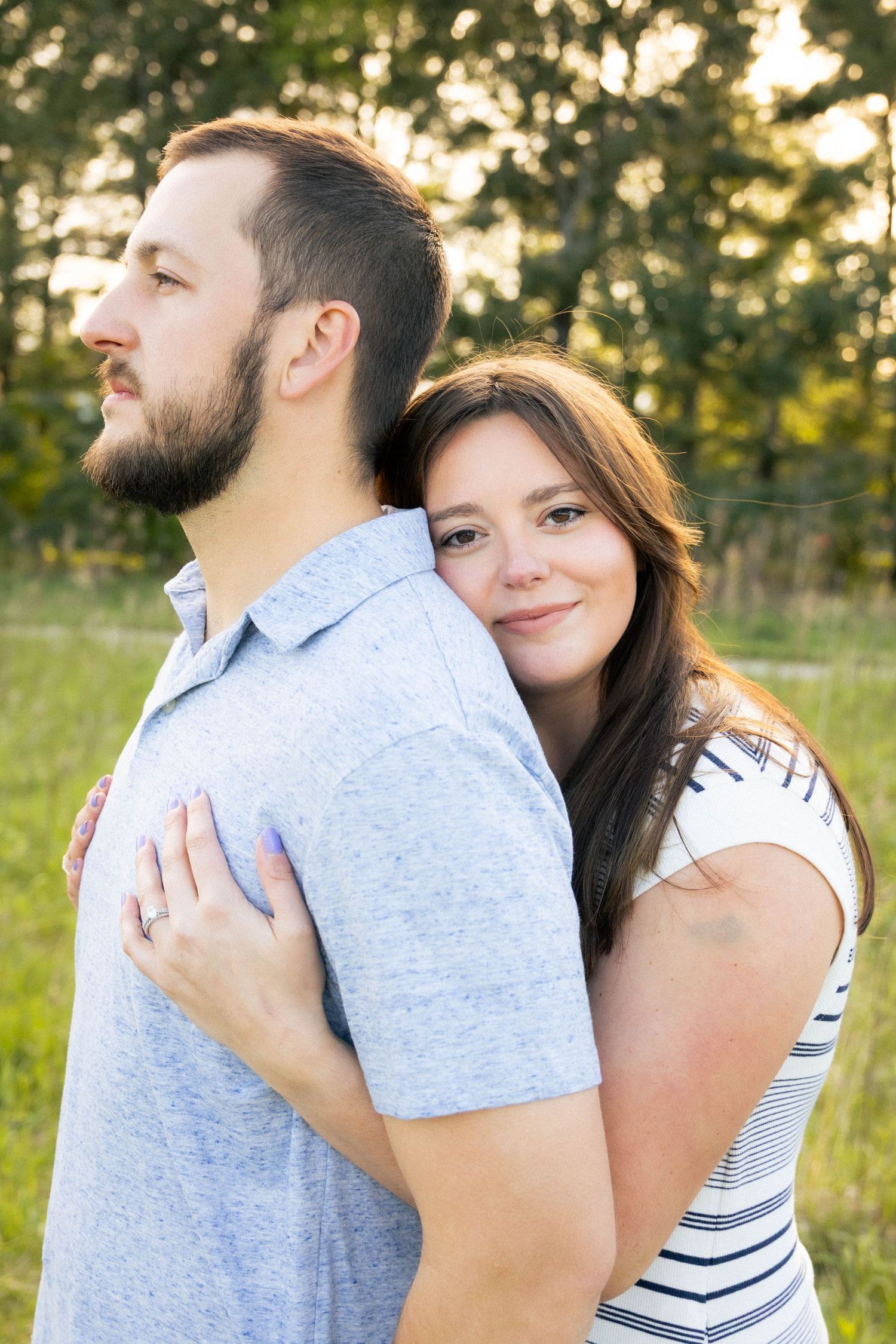 Outdoor golden hour spring engagement session in Normal, Illinois