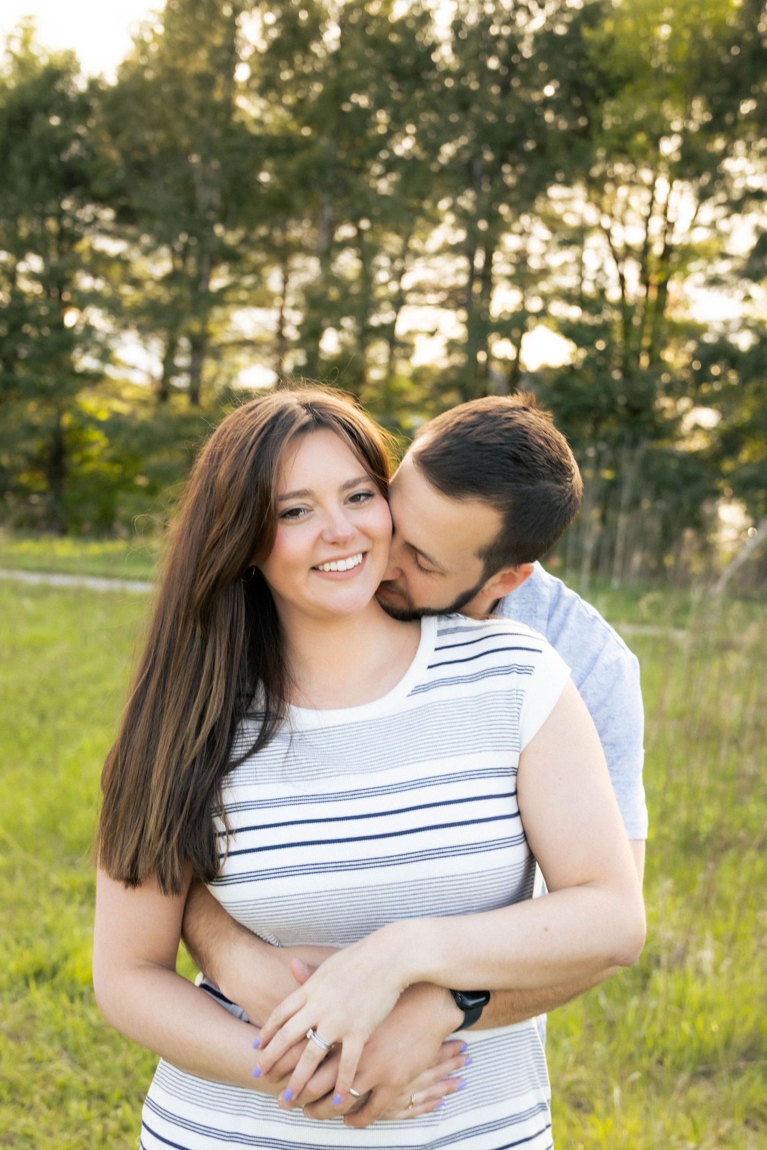 Outdoor golden hour spring engagement session in Normal, Illinois