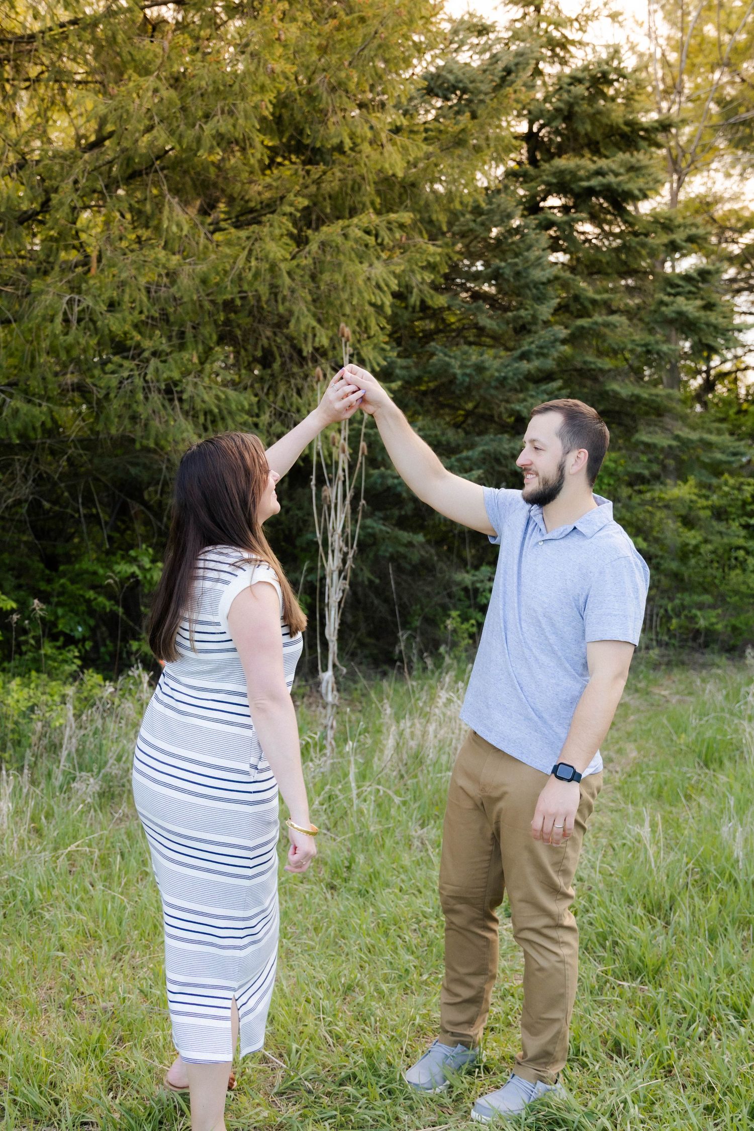 Outdoor golden hour spring engagement session in Normal, Illinois
