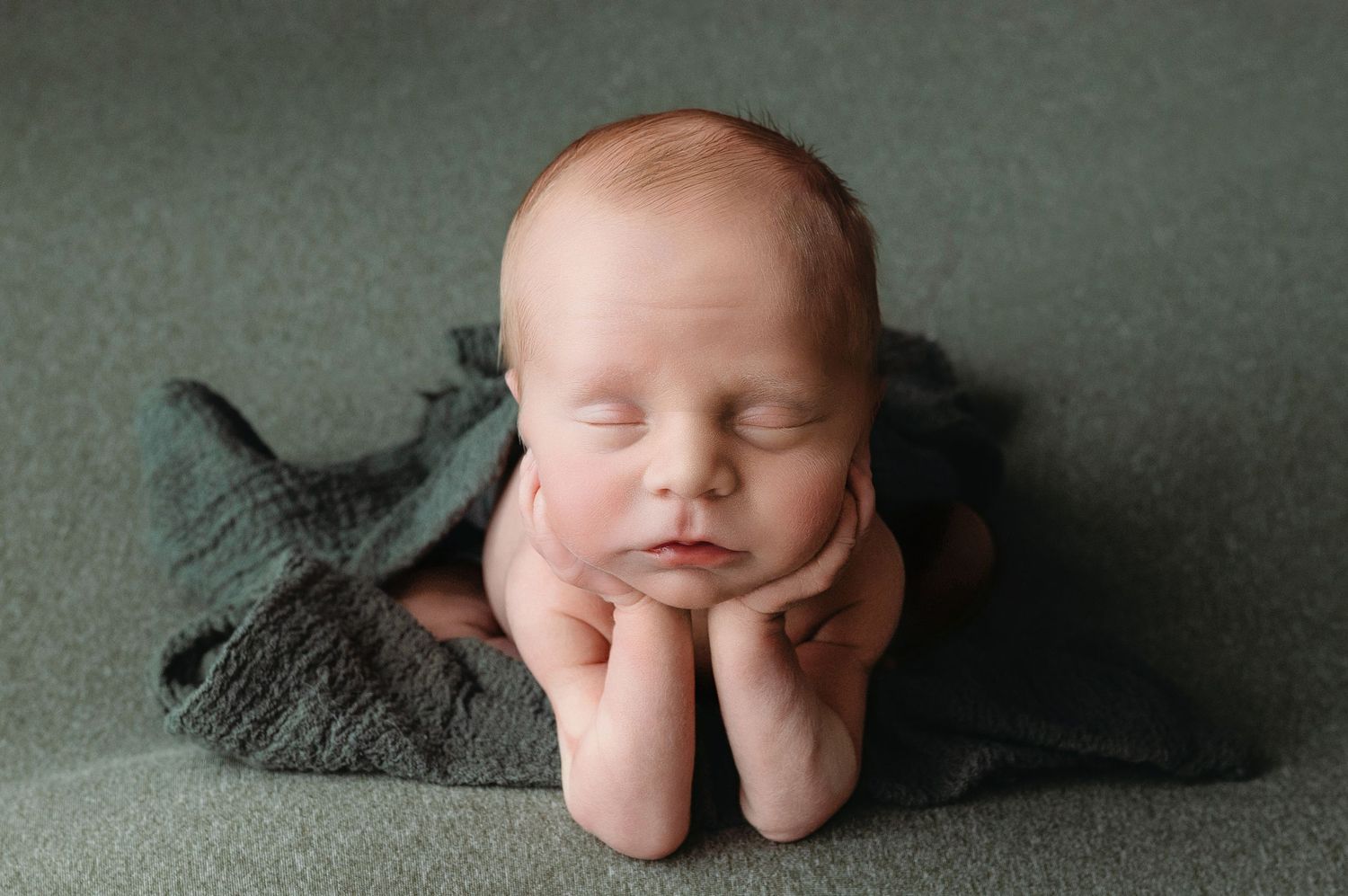 Twin in Froggie pose on a green backdrop. Greenville SC newborn photographer, Easley SC newborn photographer