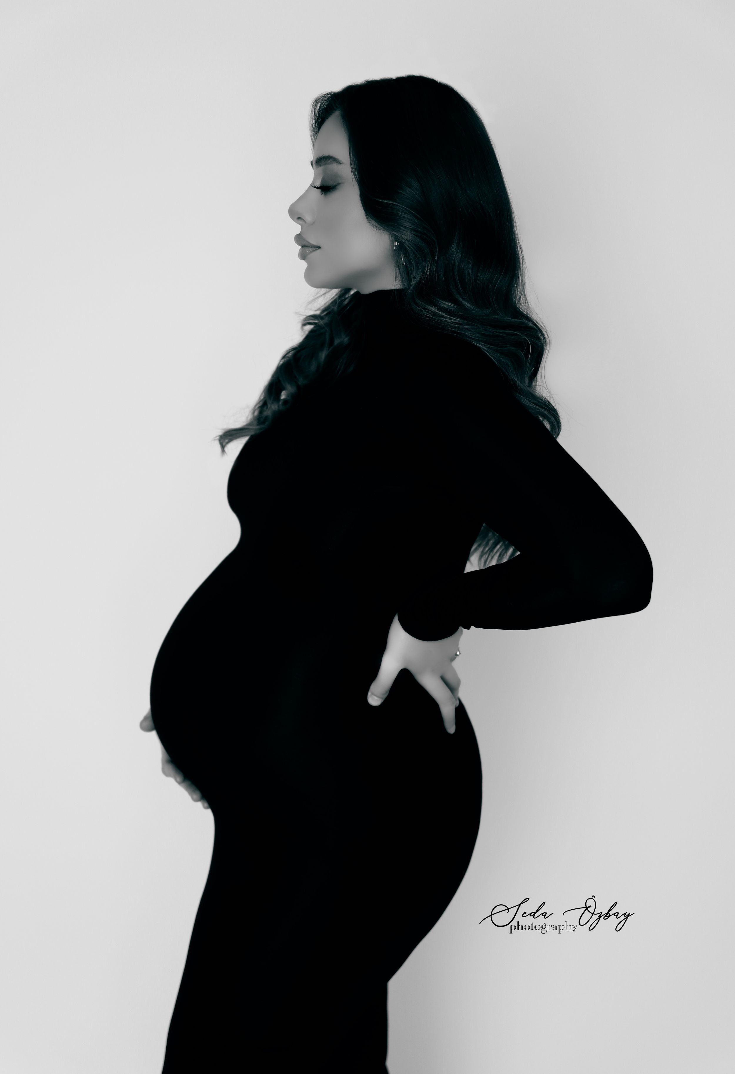 Artistic black and white profile portraits with dramatic lighting and poses.