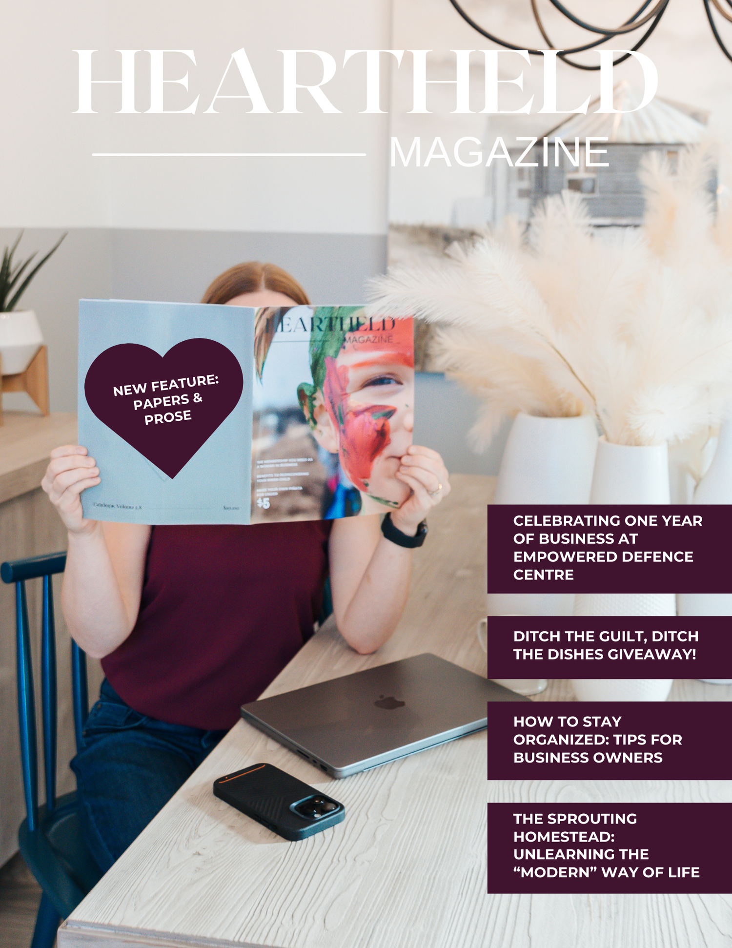 Lifestyle magazine cover featuring muted tones and modern design elements.