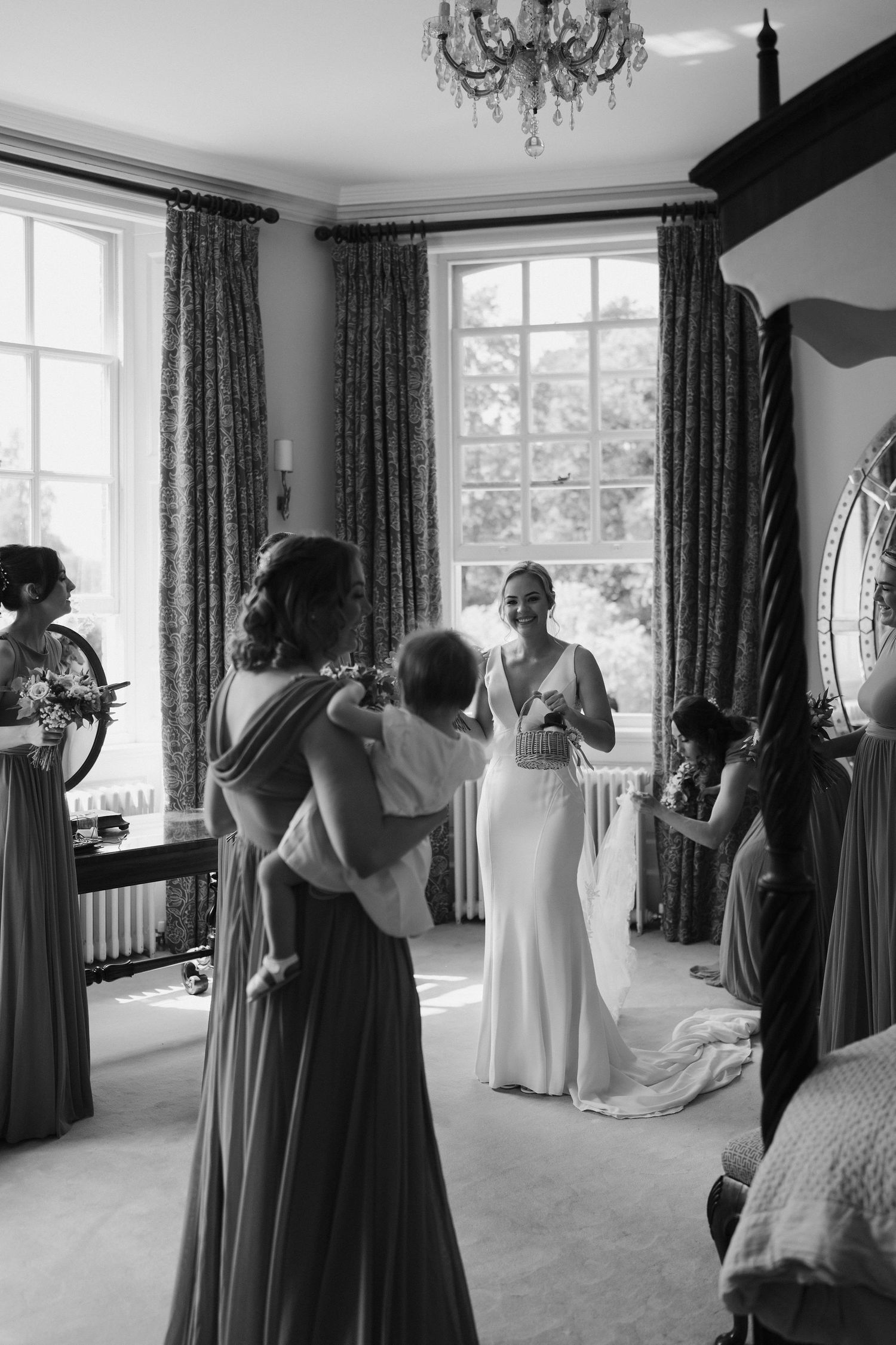 bride and bridesmaids getting ready to leave to the ceremony at Iscoyd park