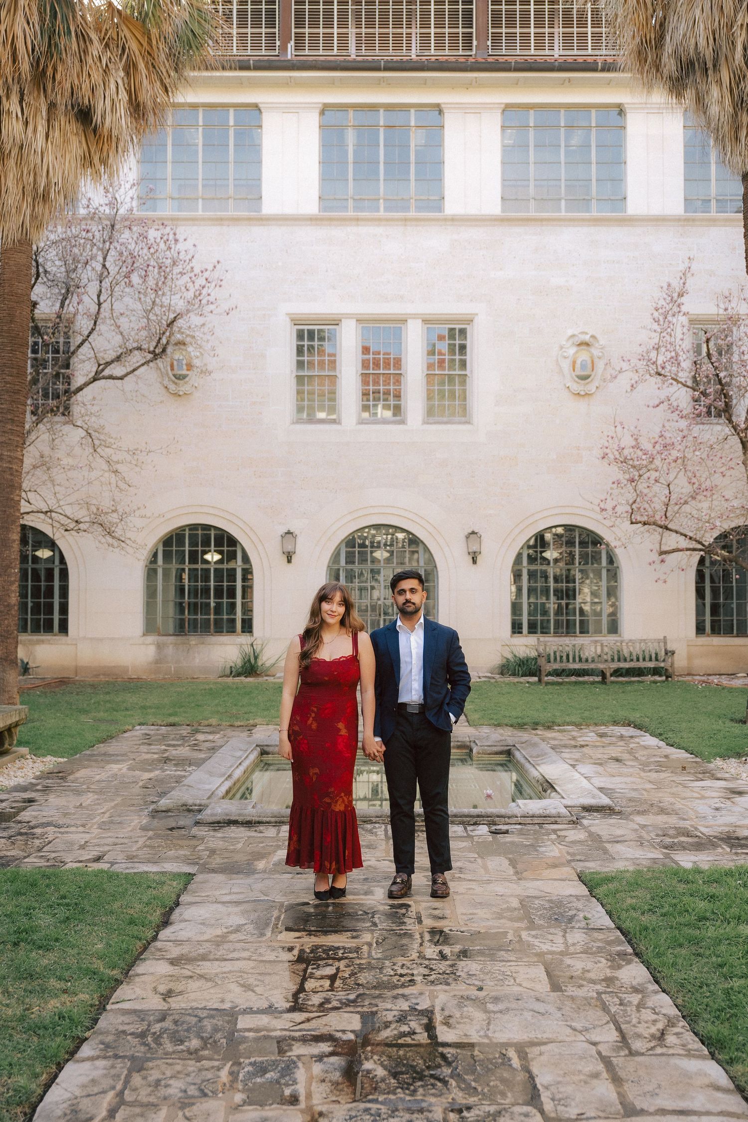 University of Texas at Austin engagement photography at School of Architecture courtyard.