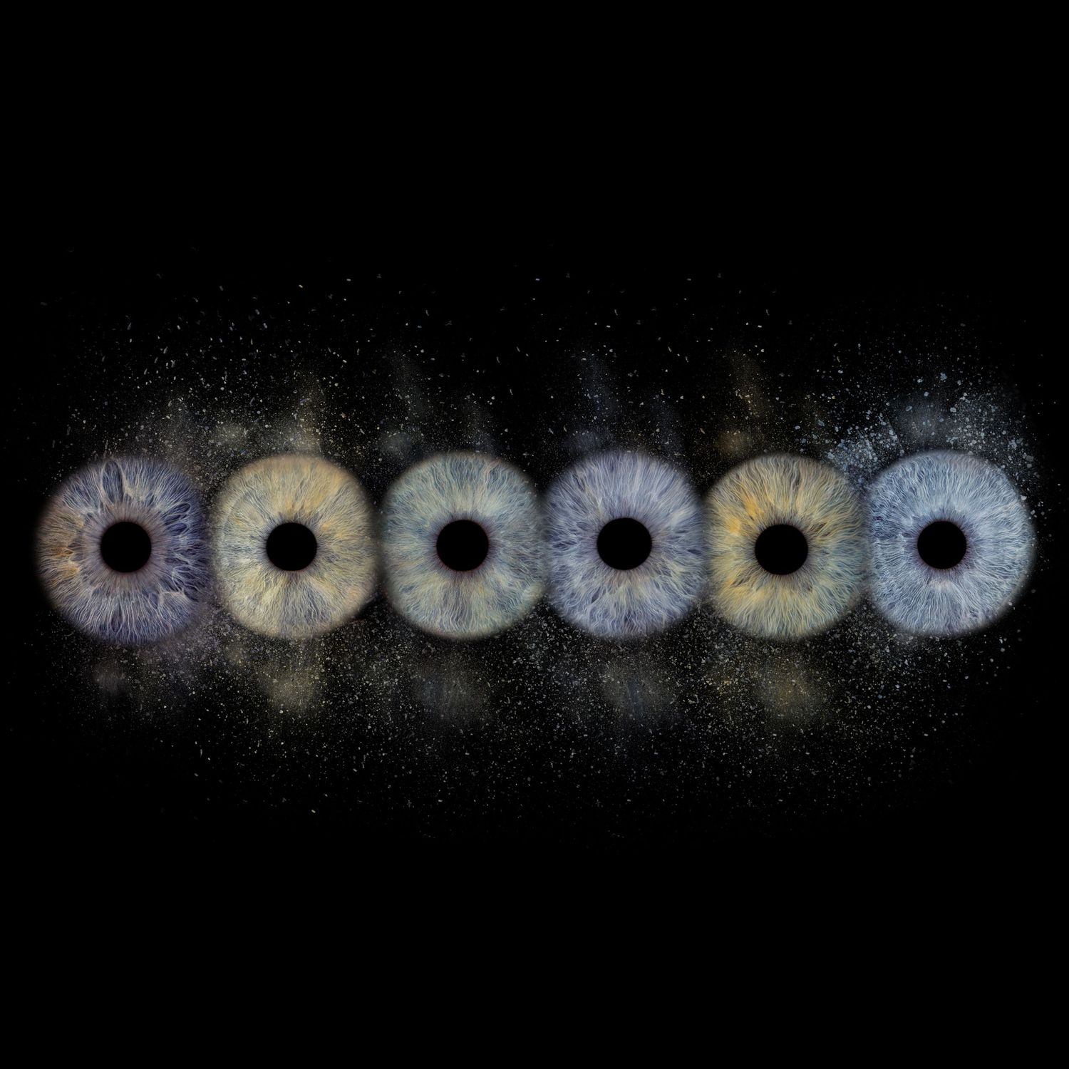 Multiple phases of a solar eclipse shown in a sequence of black and white circular images against a dark background.