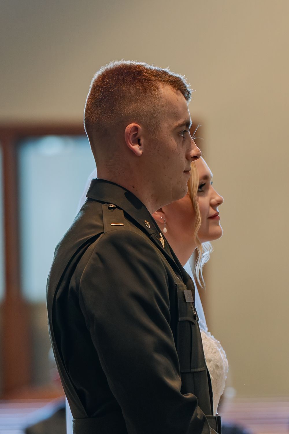 A series of profile views showing a person in a dark jacket looking to the side in different angles.