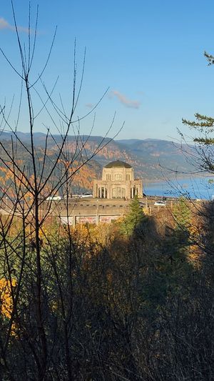 Historic Vista House at Crown Point overlooking the Columbia River Gorge.