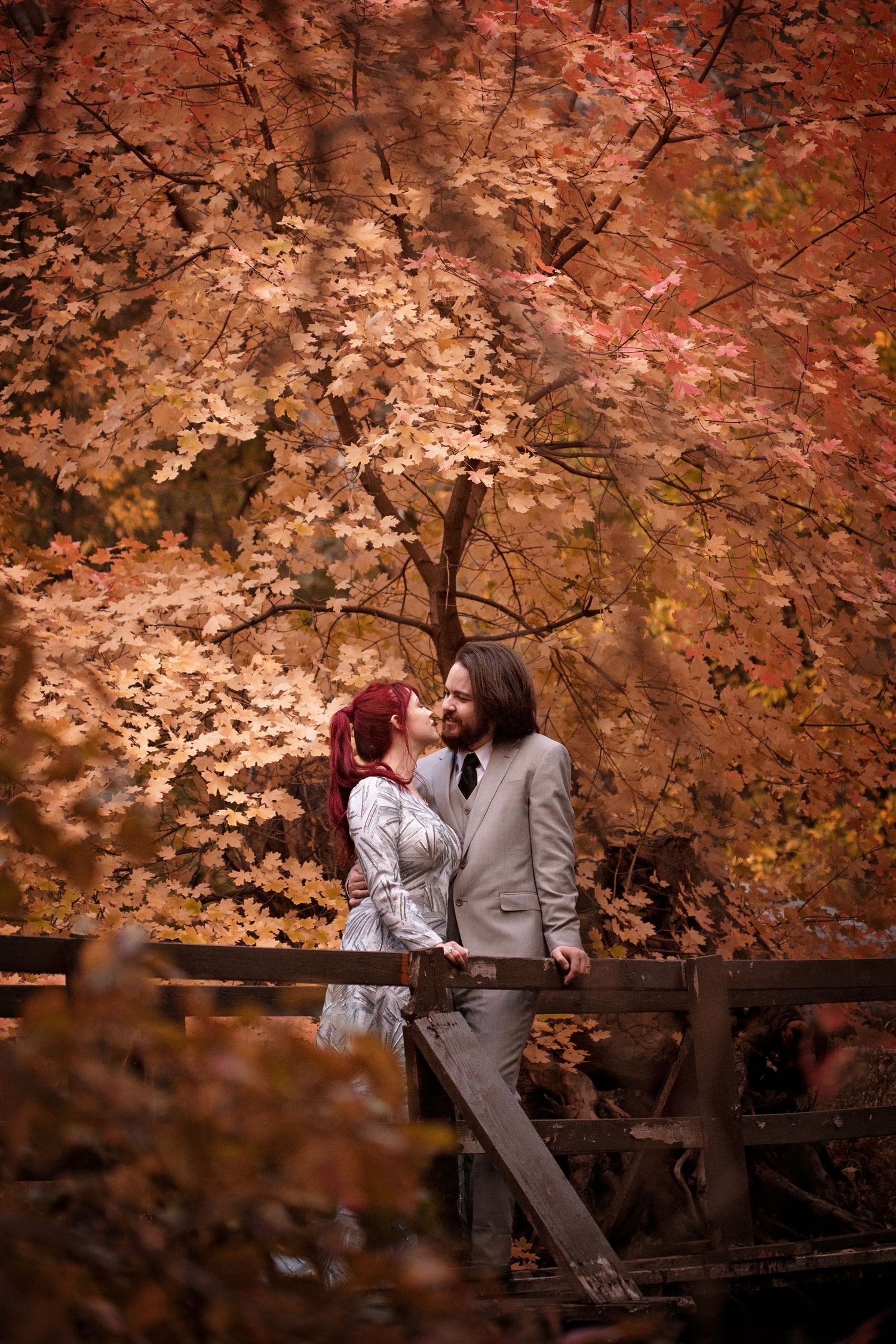 bridal photoshoot bride and groom fall colors Little Cottonwood Canyon Salt Lake City Utah