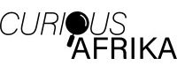 A simple black and white logo design featuring the text 'CURIOUS AFRIKA' with a circular dot between the words.