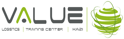 Modern green and grey logo design for Value Logistics Training Center with stylized globe icon.