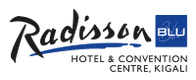 Black and blue Radisson Blu hotel and convention center logo design on white background.