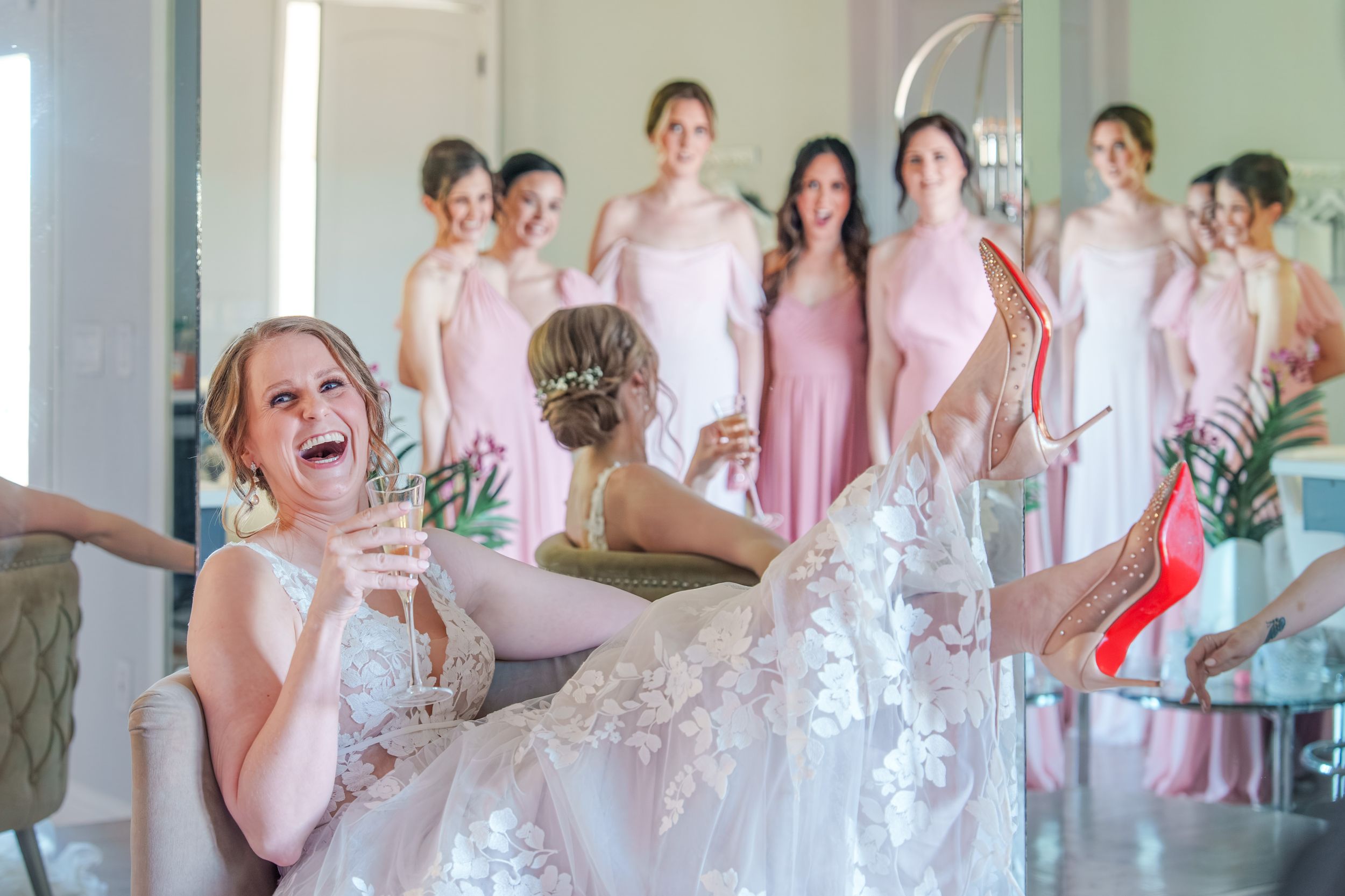 D'Vine Grace Vineyard McKinney TX dallas Fort Worth wedding venue first look spring wedding wedding dress outdoors ceremony bridal party