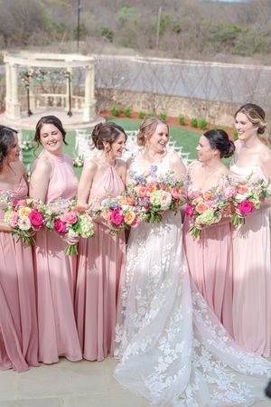 D'Vine Grace Vineyard McKinney TX  Dallas Fort Worth wedding venue first look spring wedding wedding dress outdoors ceremony bridal party