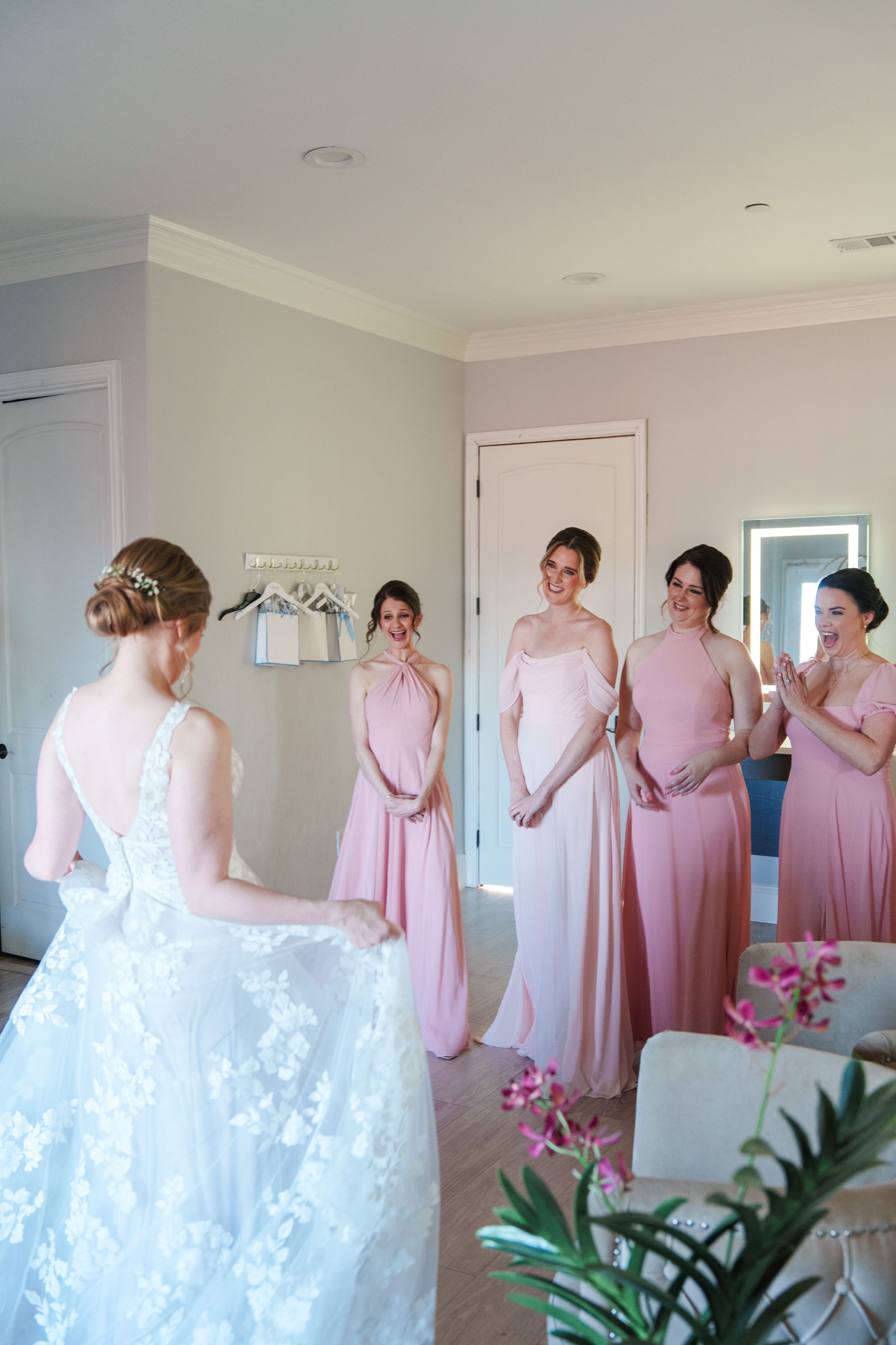 D'Vine Grace Vineyard McKinney TX dallas Fort Worth wedding venue first look spring wedding wedding dress outdoors ceremony bridal party