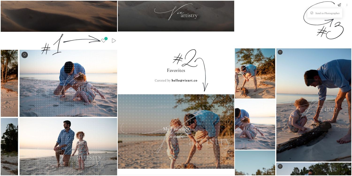 A series of candid beach photos showing playful moments and silhouettes at sunset along the shoreline.