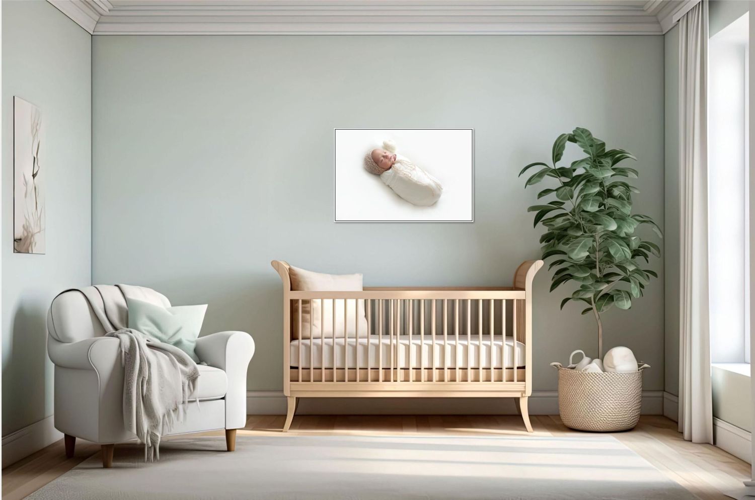 Custom framed newborn portrait by Gitty Strauss Photography in Lakewood, NJ, showcasing the final result of our boutique photography process