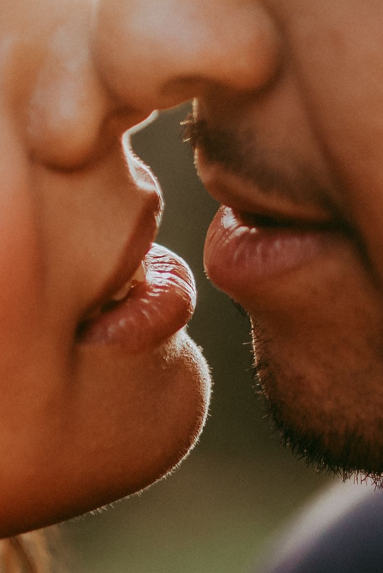 Close up of a couple's lips as they almost kiss in San Antonio, Texas.
