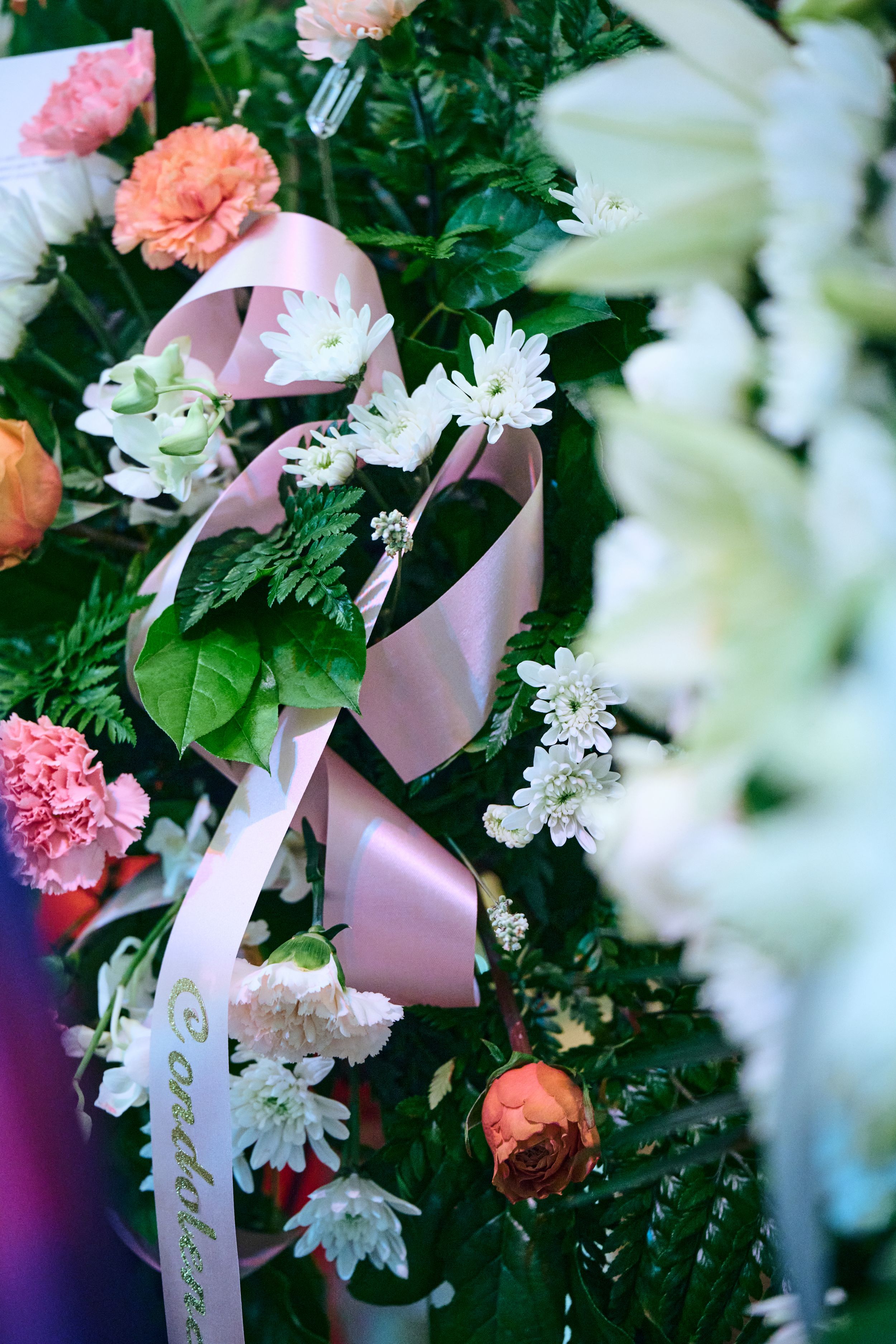 Flower arrangement for funeral viewing and celebration of life at Casa Bonita Funeral Home in Stockton California