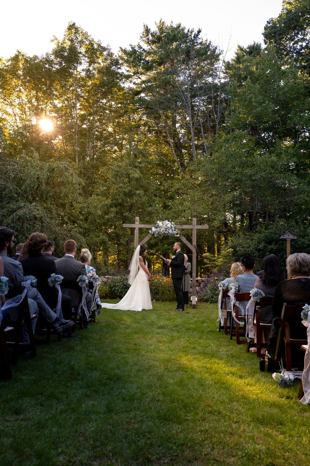 Outdoor garden ceremony at Josias River Farm photographed by Maine and New Hampshire wedding photographer