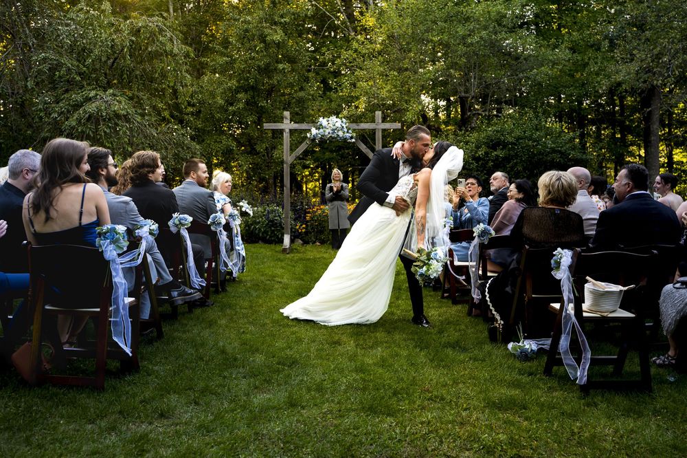 Outdoor garden ceremony at Josias River Farm photographed by Maine and New Hampshire wedding photographer