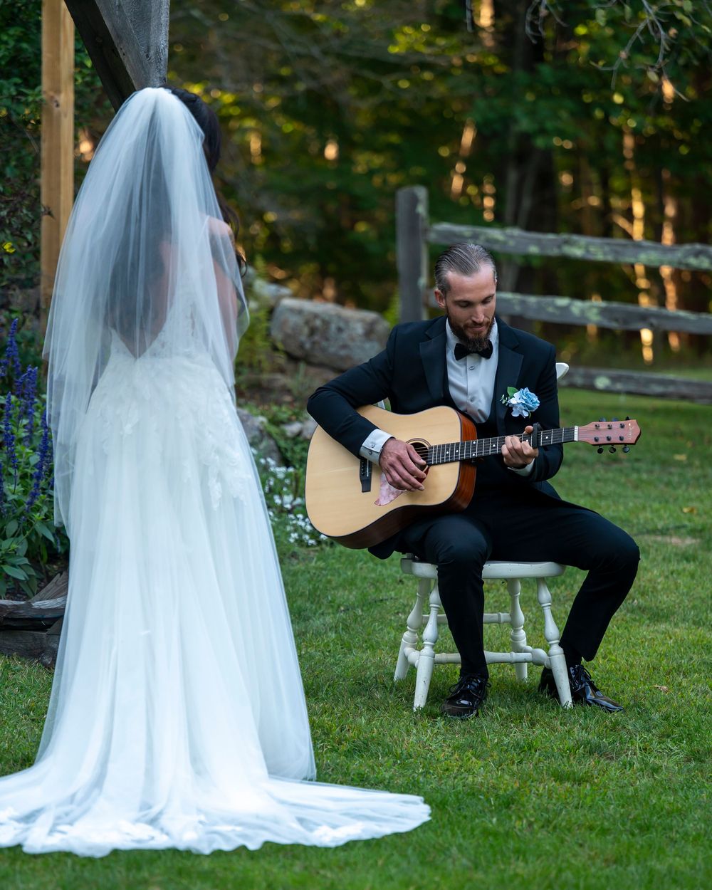 Outdoor garden ceremony at Josias River Farm photographed by Maine and New Hampshire wedding photographer